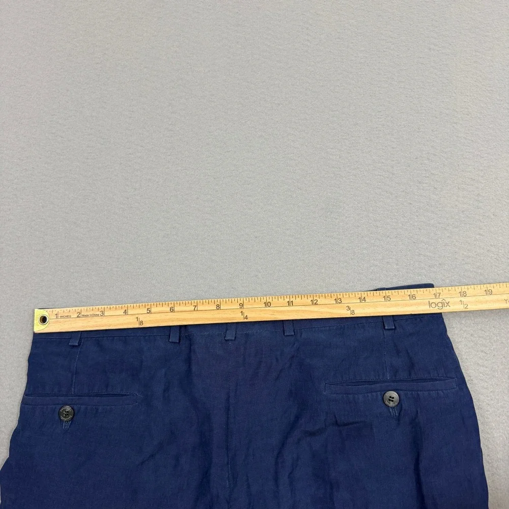 Vintage Samuelsohn Linen Pants Men's 34x30 Blue Pleated Trousers Dress Loose Fit